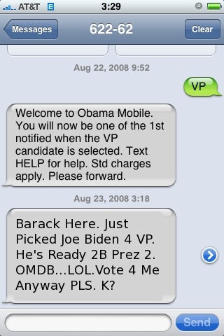Obama Announces Biden as VP Pick Via Text